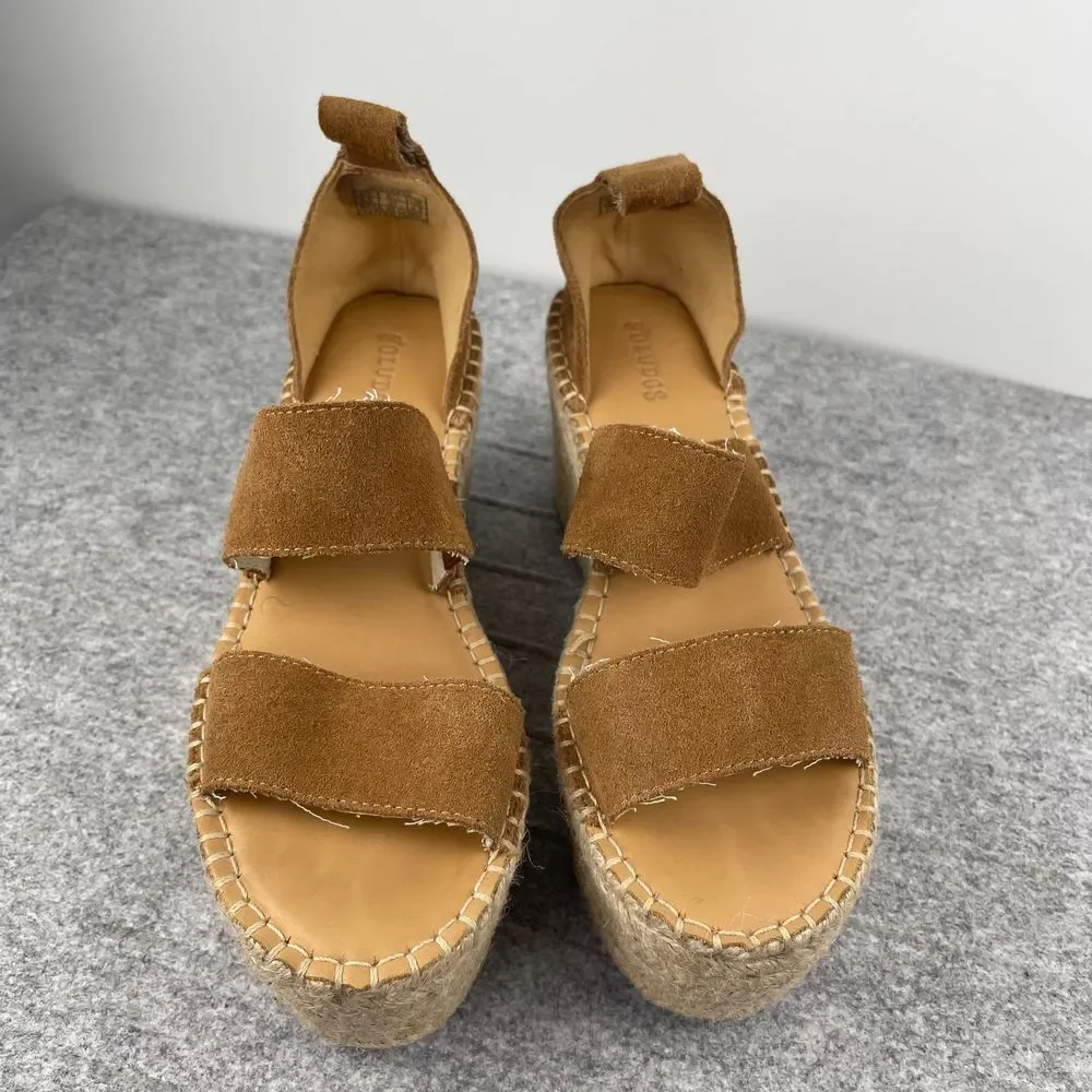 Soludos‎ Womens Tan Suede Espadrille Platform Wedge Sandals Size 6.5 EU 37